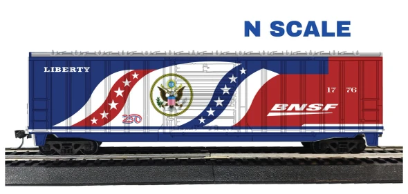 Value Trains USA N10222-1776 - 50'6" ACF BOXCAR 250th Locomotive Scheme BNSF 1776 - N Scale