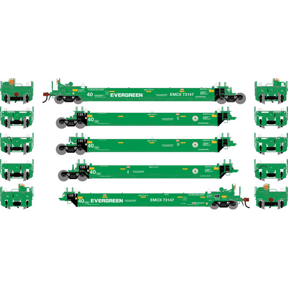 Athearn 3012 - Gunderson Maxi-I Well Cars (5) Evergreen (EMCX) 73147 - HO Scale
