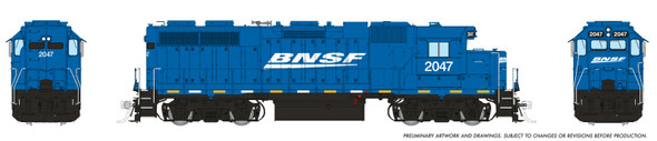 Rapido 38040 - EMD GP38 Ext Cab (DC Silent) BNSF 2047 Smurf - HO Scale