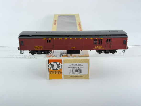 Pre-Owned: Con Cor Post-War Pennsylvania Paint Scheme Baggage-Mail Car Pennsylvania 5298 - HO Scale