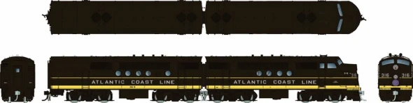 PRE-ORDER: Rapido 1004005 - EMD FT A+B (DC Silent) Atlantic Coast Line (ACL) Black & Yellow: #316A + 316B - HO Scale