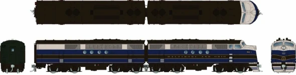 PRE-ORDER: Rapido 1004510 - EMD FT A+B (DCC and Sound) Baltimore & Ohio (B&O) Blue & Gray: #107A + 107AX - HO Scale