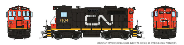PRE-ORDER: Rapido 1108004 - CN SW1200RSm 'SWEEP' (DC Silent) Canadian National (CN) Large Noodle: #7104 - HO Scale