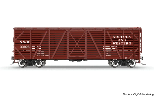 PRE-ORDER: Broadway Limited 10698 - 40' Wood Stock Car (Cattle Sounds) Norfolk & Western (NW) 10698 - HO Scale