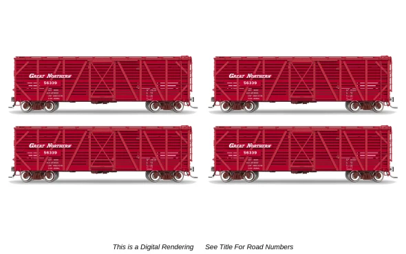 PRE-ORDER: Broadway Limited 10722 - 40' Wood Stock Car 4-Pack (No-Sound) Great Northern (GN) 56358, 56373, 56438, 56453 - HO Scale