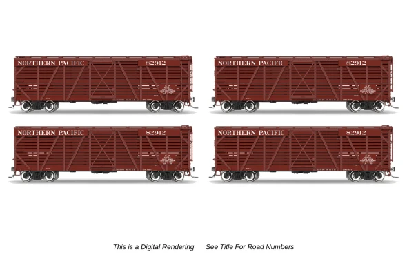 PRE-ORDER: Broadway Limited 10725 - 40' Wood Stock Car 4-Pack (No-Sound) Northern Pacific (NP) 83039, 83115, 83143, 83170 - HO Scale