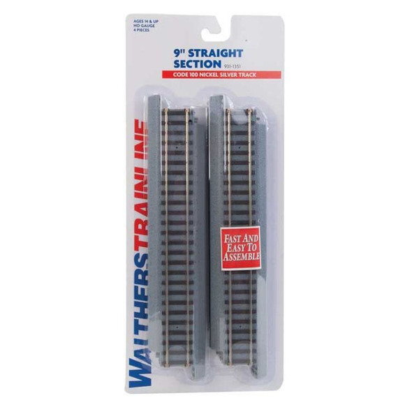 Walthers Trainline 931-1351 - 9" Straight Section - Power-Loc Track(TM) -- pkg(4)    - HO Scale