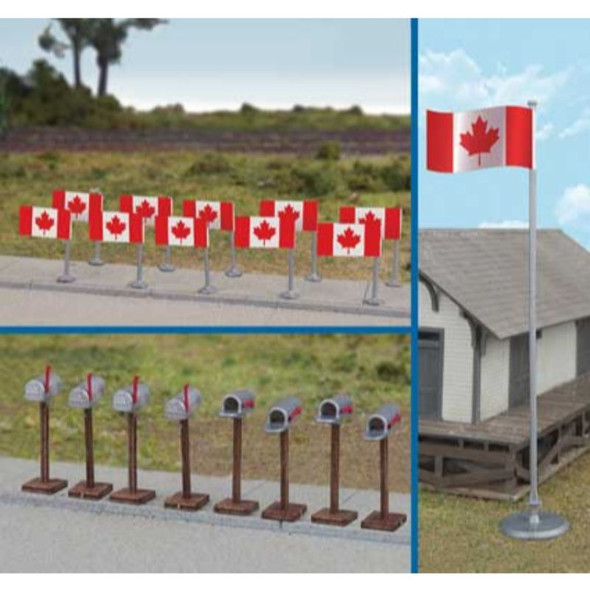 Walthers 949-4172 - Flags (11) and Mailboxes (8) -- Canadian Flags, 1965-Present   - HO Scale