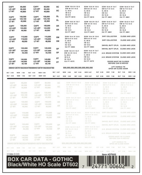 Woodland Scenics #602 - Box Car Data Gothic Black/White HO Scale