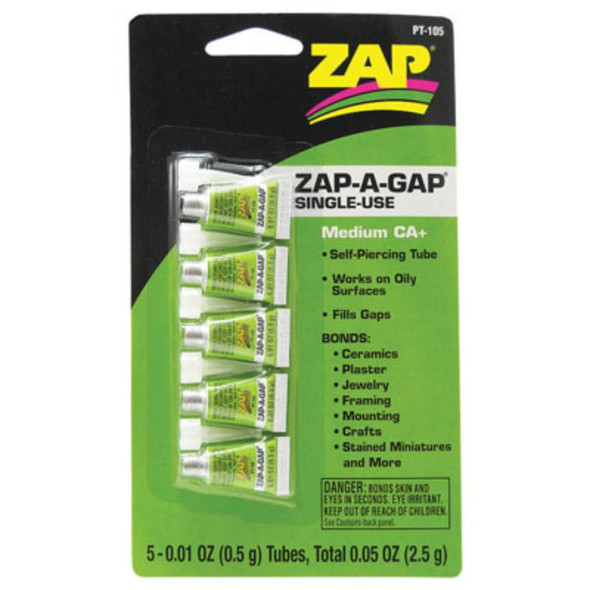 Zap 105 - Zap-A-Gap CA+ Single-Use -- .02oz  .5g Tubes pkg(5)   -