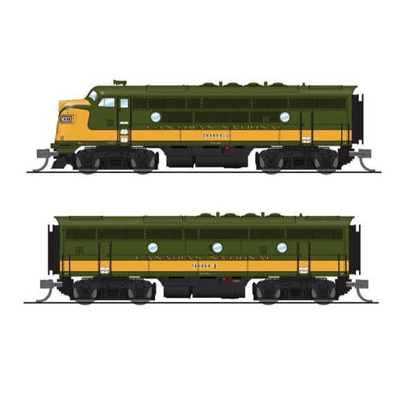 Broadway Limited 6831 - EMD F3 A/B, Olive Green & Imitation Gold, A-unit Paragon4 Sound/DC/DCC, Unpowered B-unit w/ DCC & Sound Canadian National (CN) 9003/9004 - N Scale
