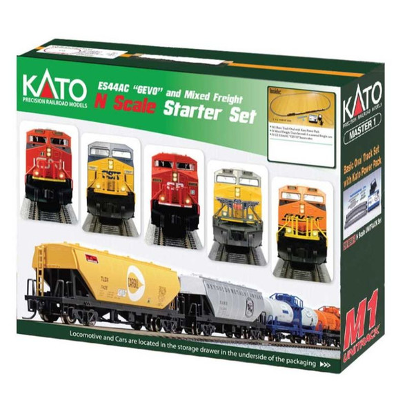 Kato 106-0024 - GE ES44AC "Gevo" and Mixed Freight Starter Set  BNSF Railway (BNSF)  - N Scale