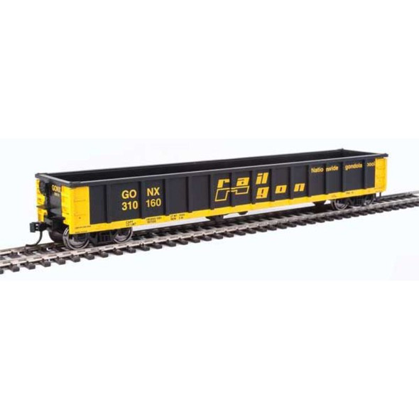 Walthers Mainline 910-6277 - 53' Railgon (as-built; black, yellow)  Railgon (GONX) 310160 - HO Scale