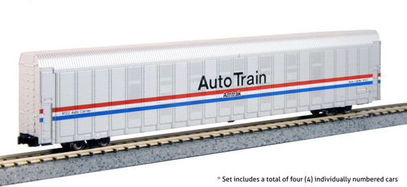 Kato 1065507 - AutoTrain Autorack Phase III 4-Pack Amtrak (AMTK) 9100, 9109, 9114, 9115 - N Scale
