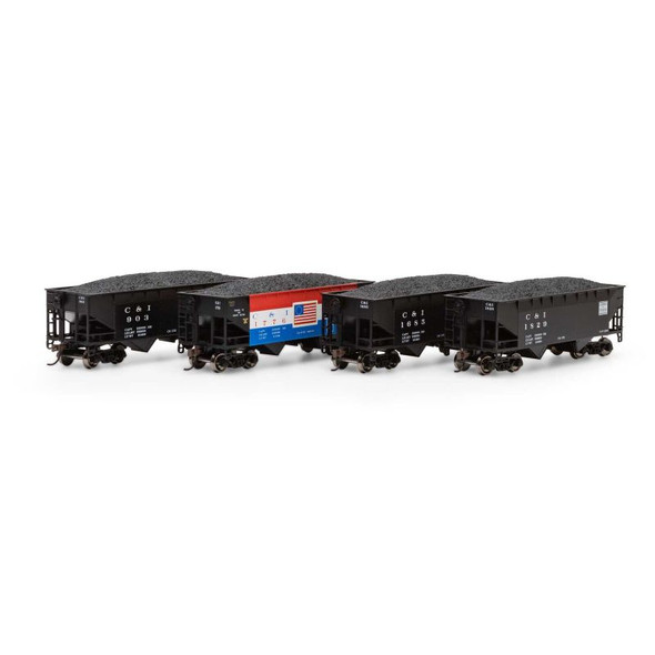 Athearn Roundhouse 1283 - 34' 2-Bay Offset Open Hopper (4) Cambria and Indiana (C&I) - HO Scale