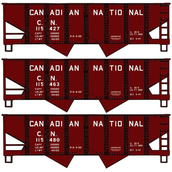 Accurail 8145 - USRA 2-Bay Open Hopper (3 Pack) Canadian National (CN) 115427, 115463, 115480 - HO Scale Kit