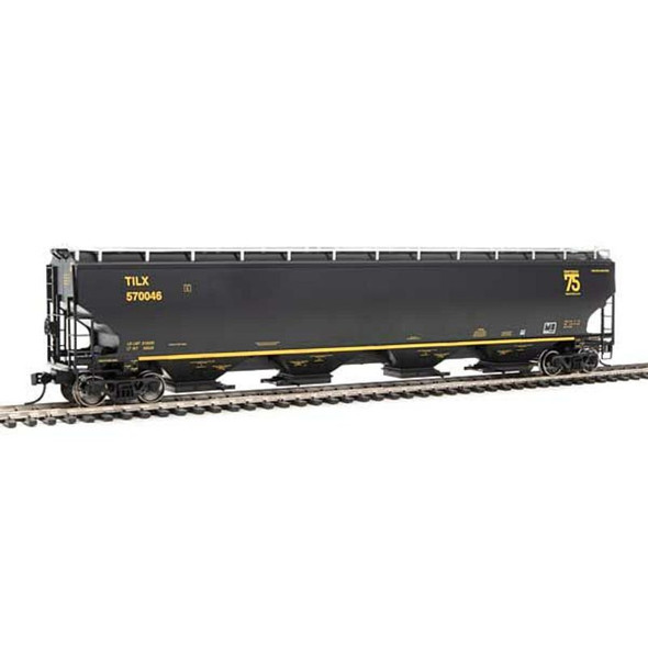Walthers Proto 920-105861 - 67' Trinity 6351 4-Bay Covered Hopper - Ready to Run -- Trinity Industries Leasing (black, gold; 75th Anniversary Logo) Trinity Industries (TILX) 570046 - HO Scale