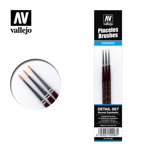 Vallejo 54998 - Toray Detail set (Round synthetic) 1 each Size: #4/0, 3/0, 2/0  - Multi Scale