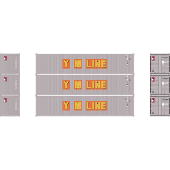 Athearn 17391 - 40' Corrugated Low-Cube Container (3) YangMing  - N Scale