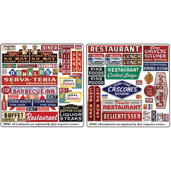 Blair Line 036 - Printed Storefront & Advertising Signs -- Restaurant & Cafe Signs   - N Scale Kit