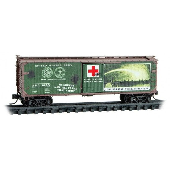 Micro-Trains Line 03900270 - 40' Wood Sheathed Boxcar w/ high brakewheel and roofwalk United States Army (USA) 1896 - N Scale