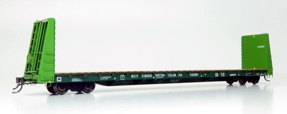 Rapido 147006A - Marine Industries 66' Bulkhead Flatcar British Columbia Railway (BCIT) 818010 - HO Scale