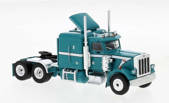 Brekina 85710 - 1973 Peterbilt 359 Sleeper-Cab Tractor - Assembled - Turquoise, White  - HO Scale