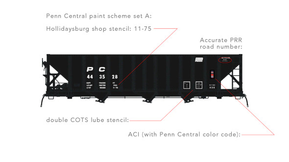 Arrowhead Models 1008-1 - Commitee Design Hopper Paint Scheme Set #A Penn Central (PC) 443528 - HO Scale