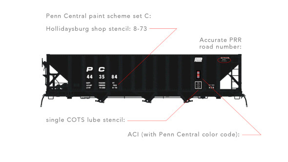 Arrowhead Models 1010-1 - Commitee Design Hopper Paint Scheme Set #C Penn Central (PC) 443584 - HO Scale