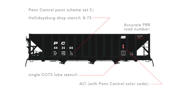 Arrowhead Models 1010-4 - Commitee Design Hopper Paint Scheme Set #C Penn Central (PC) 444399 - HO Scale