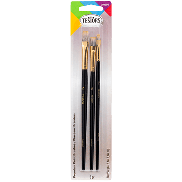 Testors 281205 - Premium Paint Brushes - Flat (#2, #8, #10) 1-each  - Multi Scale