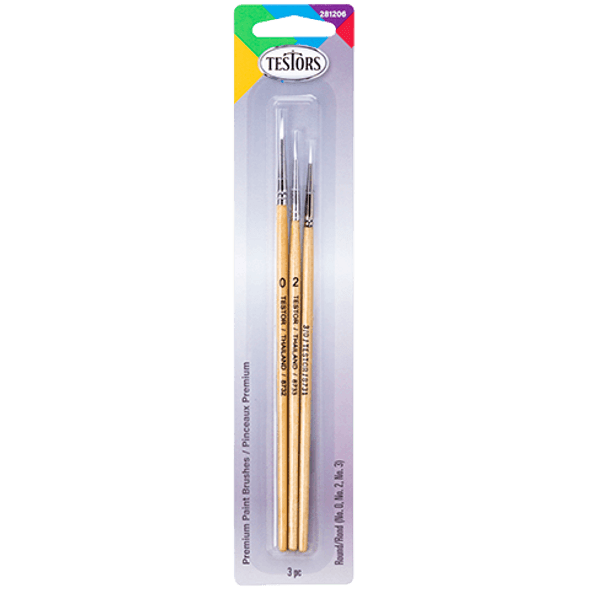 Testors 281206 - Premium Paint Brushes - Round (#0, #2, #3) 1-each  - Multi Scale