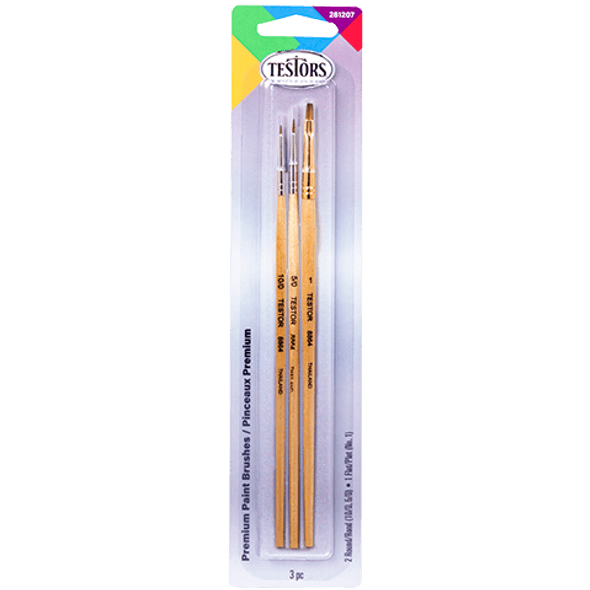 Testors 281207 - Premium Paint Brushes - Round (10/0, 5/0) Flat (#1) 1-each  - Multi Scale