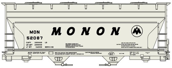 Accurail 81511 - Midwest Railroads - ACF 2-Bay Covered Hopper Monon (MON) 52087 - HO Scale