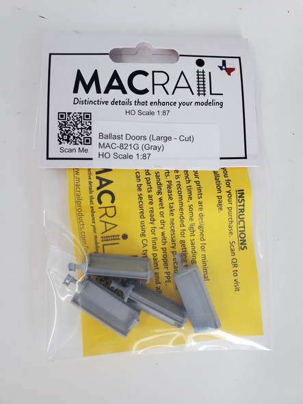 MACRail 821G - Ballast Car Doors pkg4 - Large Cut (Gray)  - HO Scale Kit