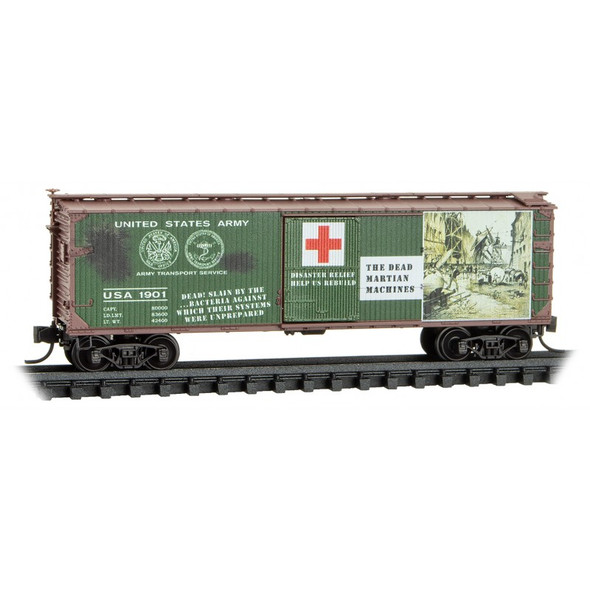 Micro-Trains Line 03900275 - War of the Worlds "The Dead Martian Machines" Car #8 40' Double Sheathed Wood Box Car  United States Army (USA) 1901 - N Scale