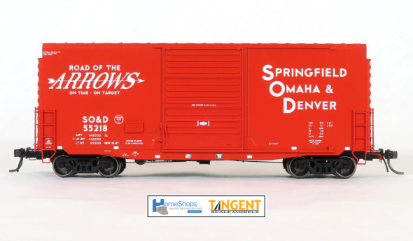 Home Shops HFB-024-002 - Tangent PS 40' Mini Hy-Cube Boxcar Springfield Omaha & Denver (SO&D) 55231 - HO Scale