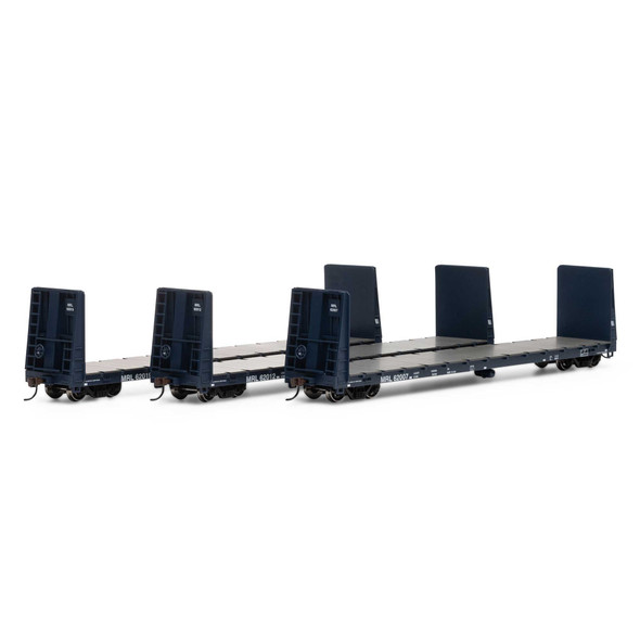 Athearn 17226 - 60' Bulkhead Flat Car (3) Montana Rail Link (MRL) 62007/62012/62019 - HO Scale