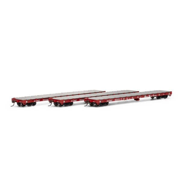 Athearn 98080 - 60' Flat Car (3) Atchison, Topeka and Santa Fe (ATSF) 95356, 95321, 95377 - HO Scale