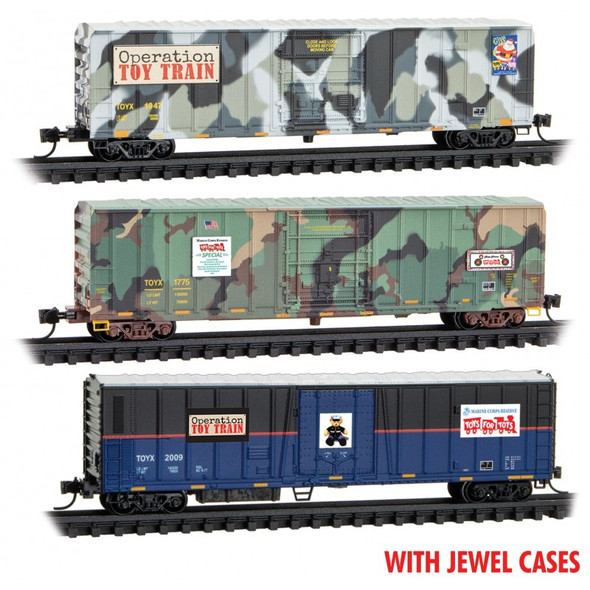 Micro-Trains Line 98302233 - Toys for Tots 50' Ribside Box Car 3-pack - Jewel Case Toys for Tots (TOYX) 1947, 1775, 2009 - N Scale