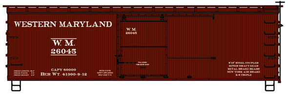 Accurail 1717 - 36' Double Sheath Wood Box Car Western Maryland (WM) 26045 - HO Scale Kit