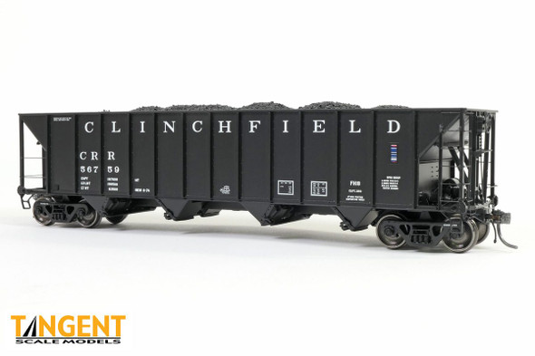 Tangent Scale Models 32010-11 - Bethlehem 3350 CuFt Quad Coal Hopper - FH18 Delivery, Black 1974 Clinchfield (CRR) 56759 - HO Scale