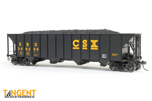 Tangent Scale Models 32012-12 - Bethlehem 3350 CuFt Quad Coal Hopper - Black Repaint 1987+ Seaboard System/CSTX (SBD/CSXT) 346121 - HO Scale