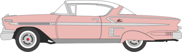 Oxford Diecast 87CIS58001 - 1958 Chevrolet Impala Sport Coupe - Assembled Metallic Cay Coral, Snowcrest White - HO Scale