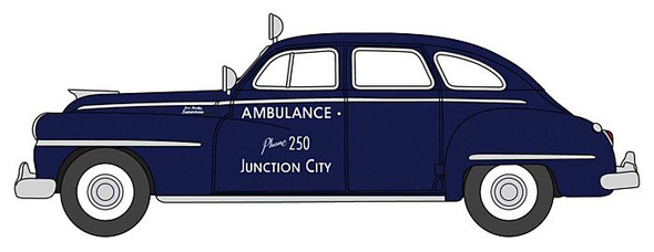 Oxford Diecast 87DS46005 - 1946-1948 Desoto Suburban Sedan - Assembled - Junction City Ambulance (blue) - HO Scale