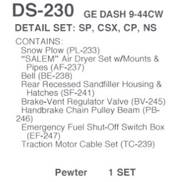 Details West DS-230 - GE Dash 9-44CW Detail Set: SP, CSX, CP, NS - HO Scale