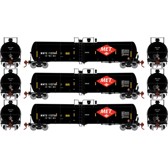 Athearn 29914 - 30,000 Gallon Ethanol Tanker (3) MET (MWTX) 112704, 112718, 112726 - HO Scale