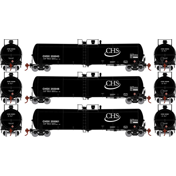 Athearn 29930 - 30,000 Gallon Ethanol Tanker (3) Cenex Harvest States (CHSX) 255043, 255048, 255061 - HO Scale