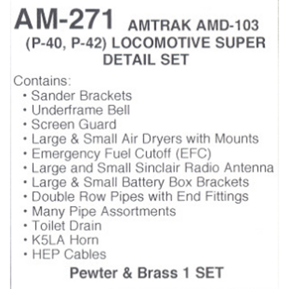 Details West AM-271 - Amtrak AMD-103 (P-40, P-42) Super Detail Set - HO Scale