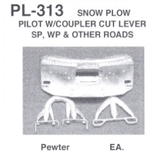 Details West PL-313 - Snow Plow Pilot w/ Coupler Cut Lever SP, WP & Others - HO Scale